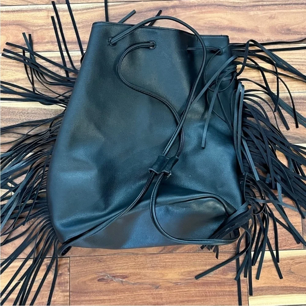 Victorias Secret Black Adjustable Backpack Fringe Boho Festival Concert